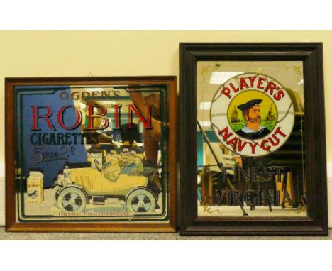 Vintage framed advertising mirrors featuring Players Navy Cut Best Virginia and Ogdens Robin Cigarettes height of largest 39 