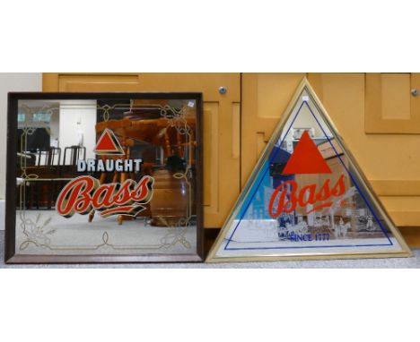 Vintage advertising mirrors for Bass Draught and similar Triangle shaped item, dimension's of largest 60cm x 52cm (2)