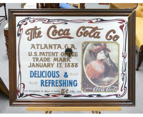 Vintage framed advertising mirror featuring Coca Cola dimensions 76 x 59cm