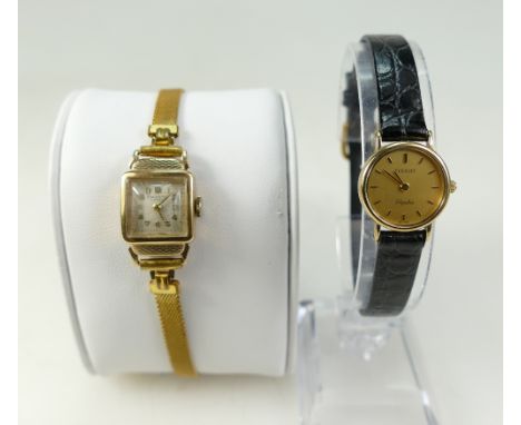 9ct gold hallmarked Helvetia ladies wristwatch on gold plated bracelet, together with a 9ct hallmarked gold Tissot watch, wit