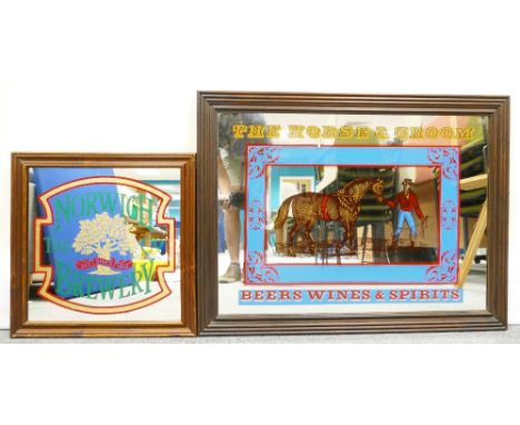 Vintage framed advertising mirrors featuring Horse and Groom and The Norwich Brewery (2) dimensions of largest 88 x 67cm