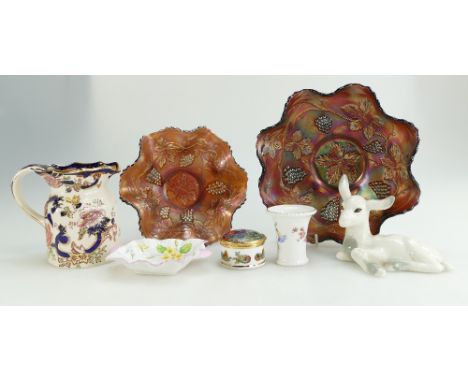 Mixed lot to include Masons, Carnival Glass, Shelley, Royal Crown Derby, Midwinter Deer etc