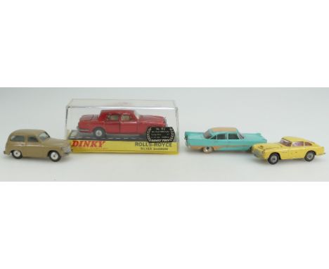 Group of 4 Corgi and Dinky cars. Corgi Hillman Husky (G) Dinky 192 Desoto Fireflite (G) Corgi 218 Aston Martin DB4 (F-G) and 