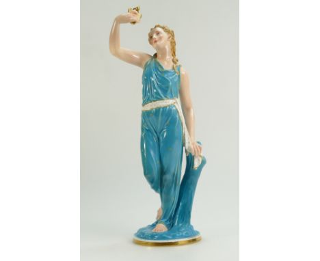 19th century Royal Worcester figure of a lady holding a dove, height 36cm (restored wrist)