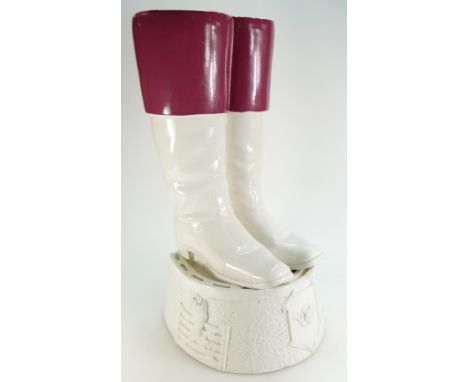 Victorian ceramic cane or umbrella stand J. Dimmock & Co., circa 1885, the base embossed with fox mask, hunting boots, equest