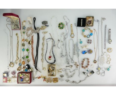 A collection of quality ladies costume jewellery including, earrings, brooches, necklaces, silver brush and comb, Avon jewell