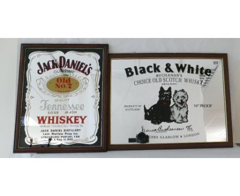 Vintage advertising mirrors for Black and White Buchanan's choice old scotch whisky and Jack Daniels old no.7 brand Tennessee