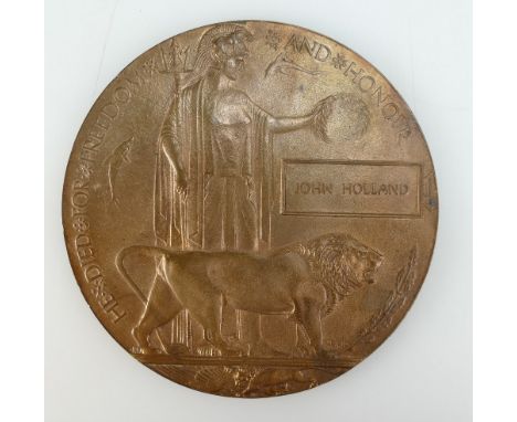 A first world war bronze death plaque for John Holland