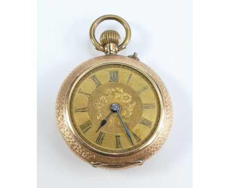 14K gold & enamel Continental 19th century ladies pocket fob, watch not working, glass missing & enamel chipped.  20.5 grams 