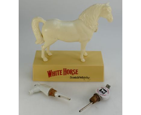 White Horse plastic advertising figure together with two similar ceramic optics. (3) 