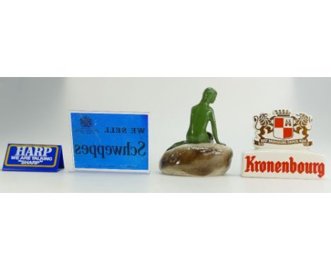 A collection of advertising items to include Carlsberg ceramic figure of Lady on Rock, similar Cronenbourg advertising piece 