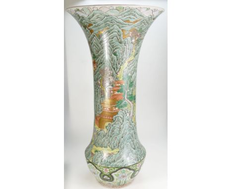 Large 19th Century Oriental vase with waterfall and landscape scene decoration, floral decoration to lower sections. Height 7