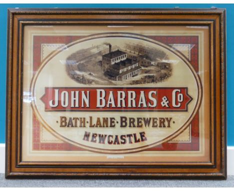 Vintage framed advertising poster for John Barras and co, Bath Lane Brewery, Newcastle  dimension's 90cm x 71cm