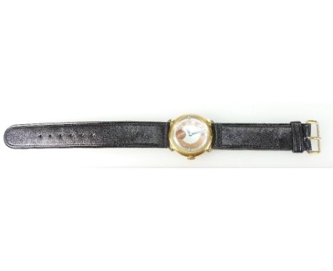9ct gold gents vintage mechanical wristwatch with leather strap