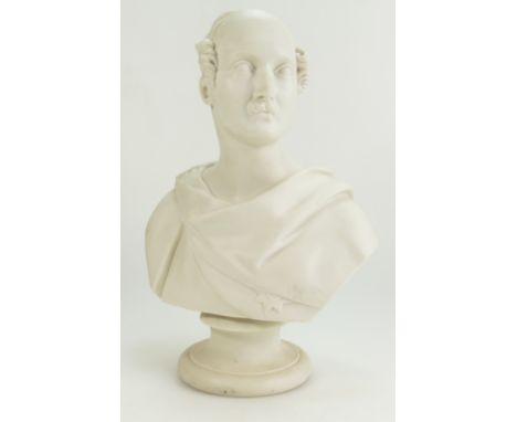 Royal Worcester Parian bust of Prince Albert with impressed E.J. Jones sculptor mark to upper right shoulder.  Height 36cm.