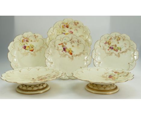 A collection of Royal Worcester dinner ware with foliage and spider decoration to include plates and comports. (9)