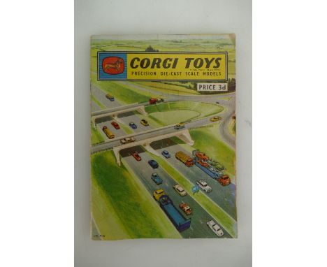 Corgi Toys late 1950's-60's sales catalogue, price 3d, some pen tick marks inside. Rip to outside cover hinge along half the 