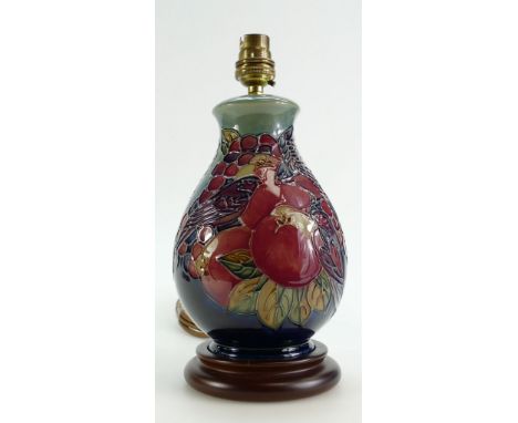 Moorcroft Pottery lamp base Finches by designer Sally Tuffin