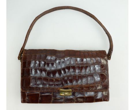 1950's Ladies crocodile skin hand bag, inside label Sackville model by Bagcraft France with Royal Coat of arms and another sm