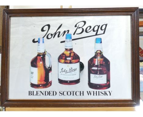Vintage framed advertising mirrors featuring John Begg Blended Scotch Whisky dimensions of largest 62 x 46cm