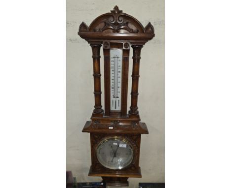 OAK HEAVILY CARVED VICTORIAN THERMOMETER/BAROMETER     