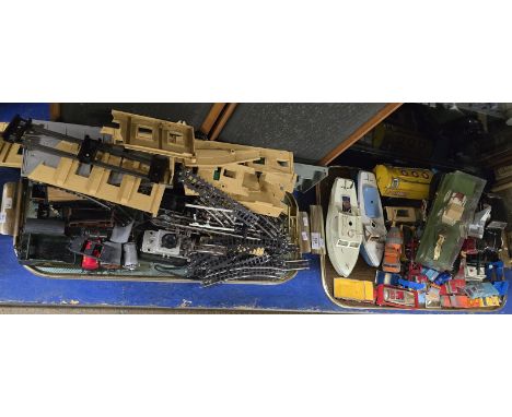 VARIOUS MODEL CARS, CORGI, DINKY, TIN PLATE, BOATS, VARIOUS VINTAGE TRAIN TRACK ETC