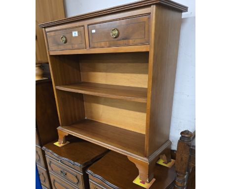 2 DRAWER YEW WOOD OPEN FRONTED 2 SHELF BOOKCASE     