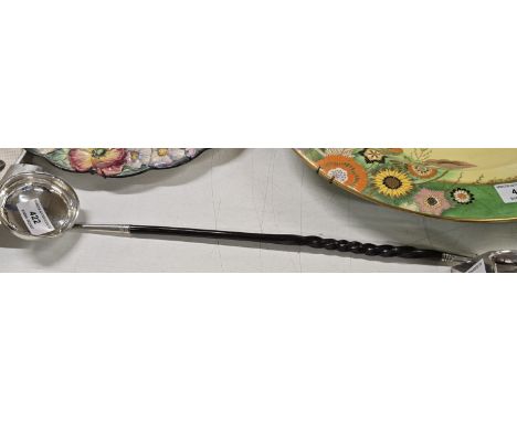 GEORGIAN SILVER SAUCE LADLE WITH TWIST HANDLE AND SILVER MOUNT     