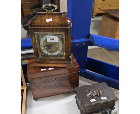 MAHOGANY 2 DIVISION TEA CADDY , ELLIOT WALNUT MANTLE CLOCK, MAHOGANY THORNS MUSIC BOX