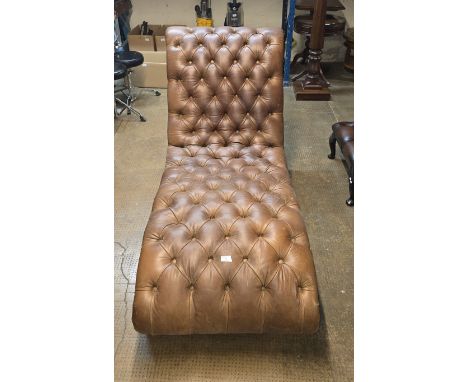 64" LONG BROWN BUTTON BACK CHESTERFIELD STYLE CHAISE LONGUE