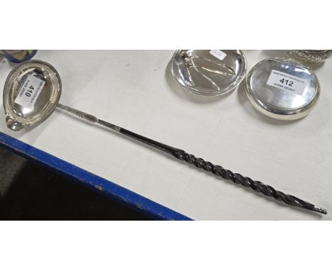 GEORGIAN LONDON SILVER SAUCE LADLE WITH TWIST SILVER MOUNTED HANDLE     