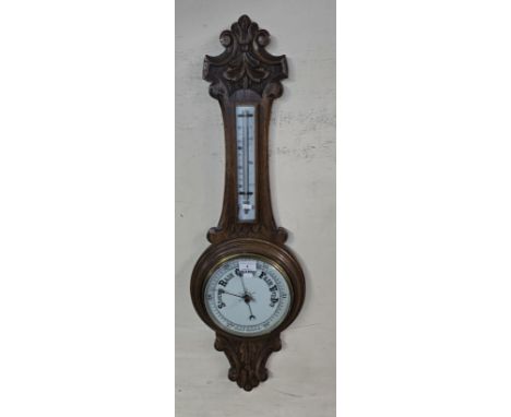 OAK CASED BAROMETER/THERMOMETER     