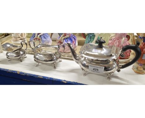 3 PIECE BIRMINGHAM SILVER MINIATURE TEA SERVICE BY ESB, WEIGHT APPROX INCLUDING EBONISED HANDLE AND FINIAL ON TEAPOT 432 GRAM