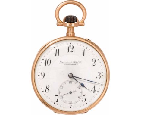 IWC SchaffhausenTaschenuhrSchweiz, Anfang 20. Jh.14kt Gold; Kronenaufzug; Emailzifferblatt mit kleiner Sekunde; rückseitig mi