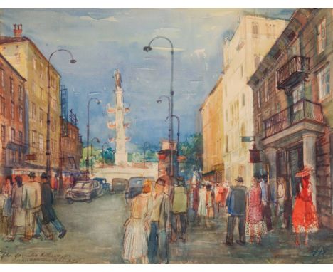 Otto Rudolf SchatzAm Praterstern1948Aquarell auf Papier; gerahmt38,4 x 47,8 cm (Blattmaß)Mit Widmung, datiert und monogrammie