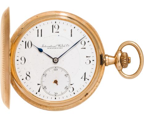 IWC SchaffhausenTaschenuhrSchweiz, Anfang 20. Jh.14kt Gold; Kronenaufzug, Savonette mit Sonnenstrahl-Guillochierung, Gehäusen