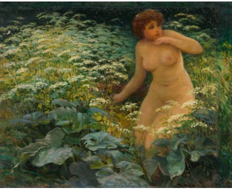 Karel LangerFrauenakt in Blumenwieseum 1900Öl auf Leinwand; gerahmt80,5 x 100 cmZweifach siginiert sowie undeutlich datiert l