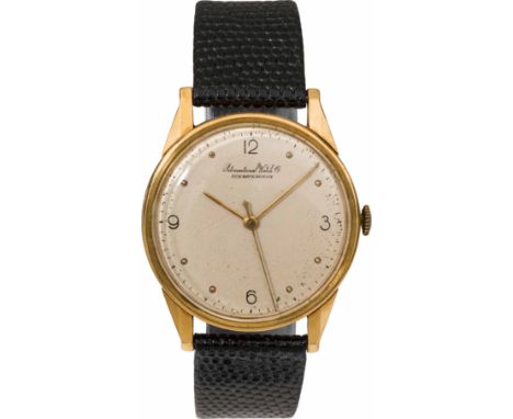 IWC SchaffhausenArmbanduhr18kt Gold, Leder; Kunststoffglas, silberfarbenes Zifferblatt; Goldgehäuse, Handaufzug, Kaliber "89"