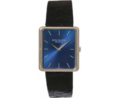Patek PhilippeArmbanduhr "Ellipse"1980er JahrePlatin, Leder, Weißgold; Saphirglas, blaues Zifferblatt; Platingehäuse; Handauf