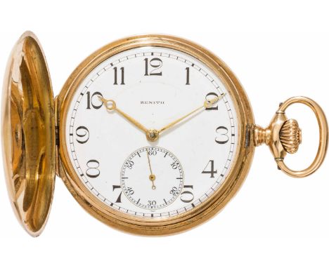 ZenithTaschenuhrSchweiz, Anfang 20. Jh.14kt Gold; Emailzifferblatt mit kleiner Sekunde; Innendeckel aus Metall, Gehäusenr. "2