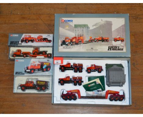 Three Corgi Heavy Haulage Wynns 1:50 scale diecast model sets: 31009 two Diamond T Ballast 24 Wheel Girder Trailer with Boile