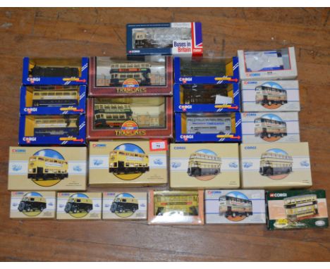 22 x Corgi diecast model buses and trams, all Birmingham region. Boxed, G-VG. 