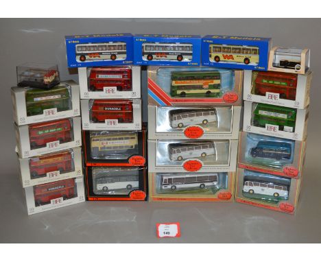 Sixteen boxed EFE diecast bus and coach models in 1:76 scale together with three boxed B-T models and two boxed Oxford Omnibu