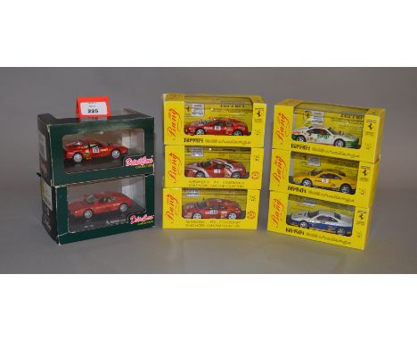 Six boxed Bang (Italy) Ferrari 348 diecast model race cars in 1:43 scale together with two boxed Ferrari models from the Deta