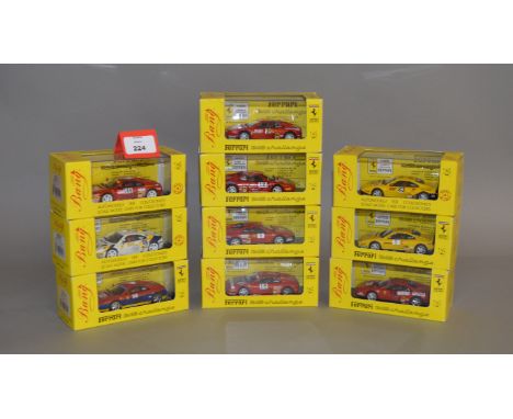 Ten boxed Bang (Italy) Ferrari 348 diecast model race cars in 1:43 scale. All appear G+/VG in  generally G+/VG packaging. (10