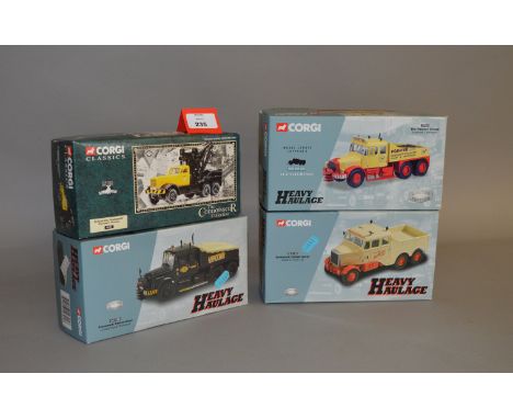 A boxed Corgi 55605 Blackpool Transport Diamond T Wrecker together with three boxed Scammell Constructor diecast models from 