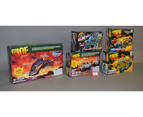 Five Kenner/Hasbro GI Joe 3 3/4" figure vehicles: Extreme Sky Stalker Interceptor Jet; Extreme Bone Splitter Armored Tank; Ex