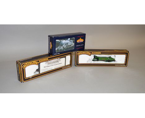 OO gauge, three LNER locomotives: Bachmann 31-608 2-6-2T green '7684'; Mainline 0-6-2T green '9522', cellophane window torn; 