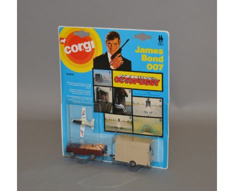 Corgi E3019 James Bond 'Octopussy' set containing Range Rover, aircraft and horse box. Models are sealed on a G card in VG cl