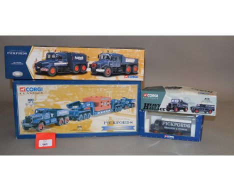 Four boxed Corgi 'Pickfords' diecast model trucks, 55201 Diamond T Ballast x 2 with bagged mirrors, 16601 Scammell Highwayman